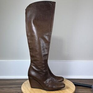 Luc Berjen KH Wedge Boots Women 37 Brown Leather Minimalist Boho Earthy Fall Vtg